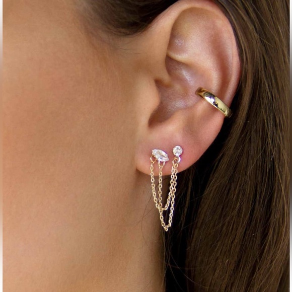 Ettika Double Piercing Chain Drop Earrings - Picture 3 of 4